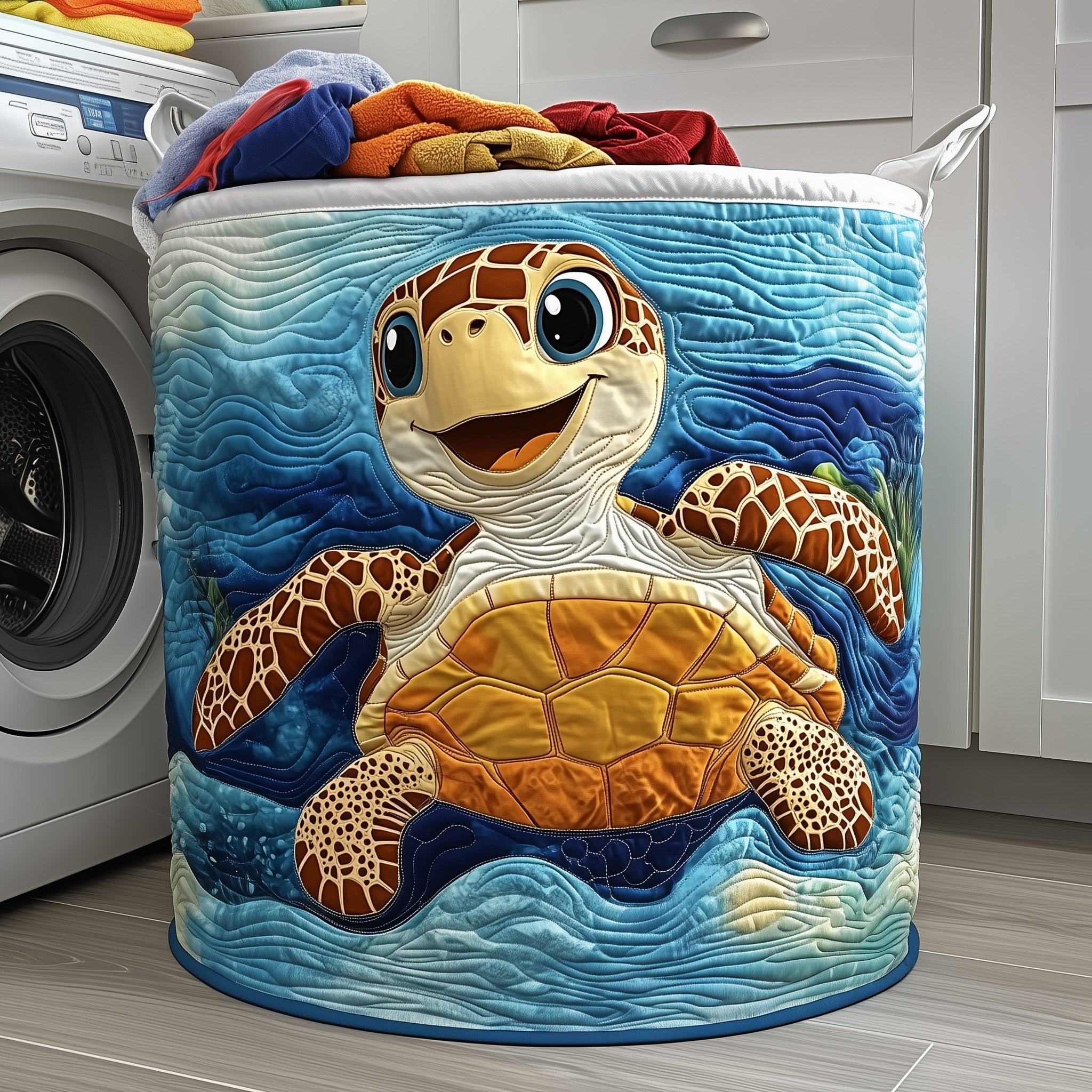 Turtle Ocean Quilted Laundry Basket Best Laundry Hamper Great Father's Day Gifts - Tradiviet
