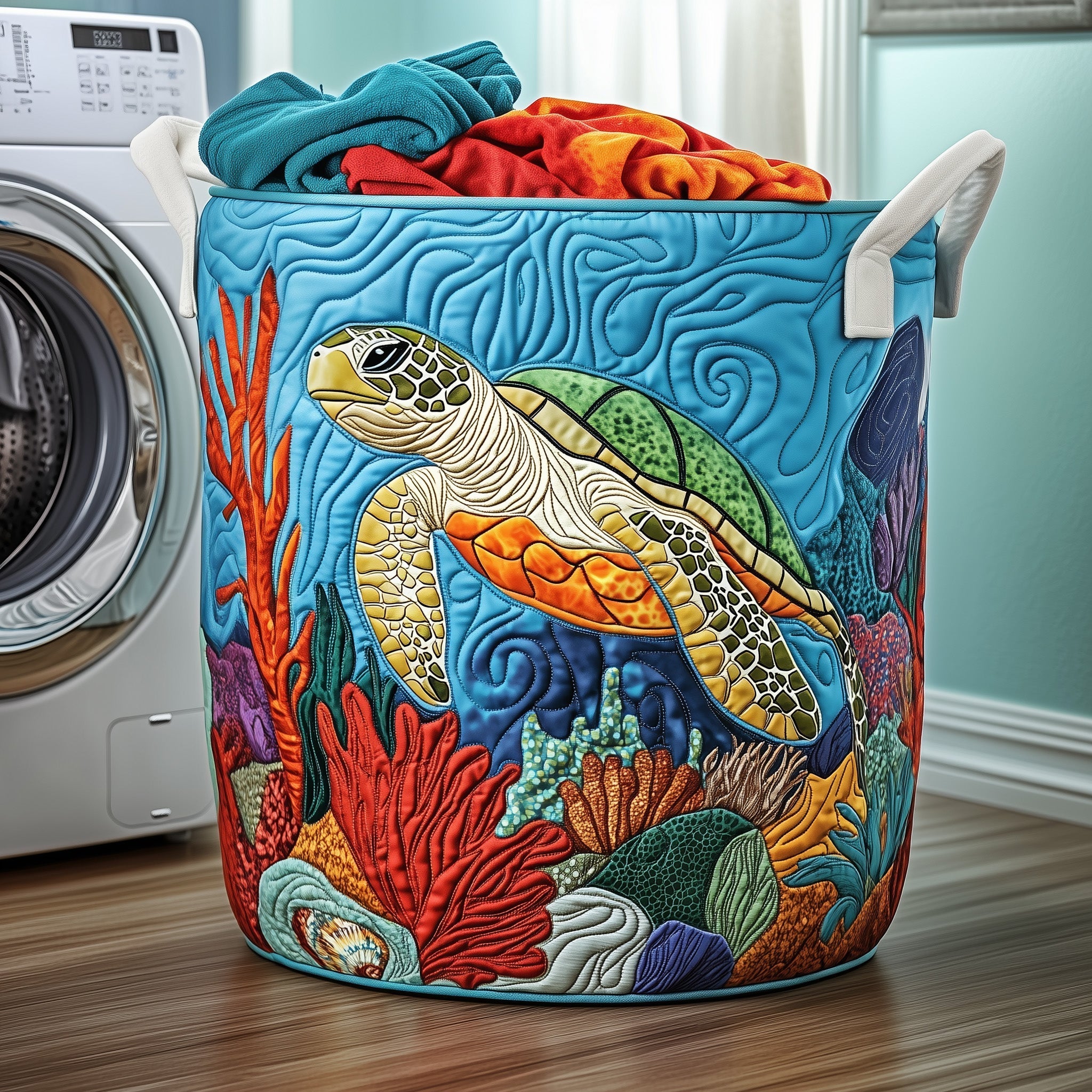 Turtle Ocean Quilted Laundry Basket Cute Laundry Hamper Dad Birthday Gifts - Tradiviet