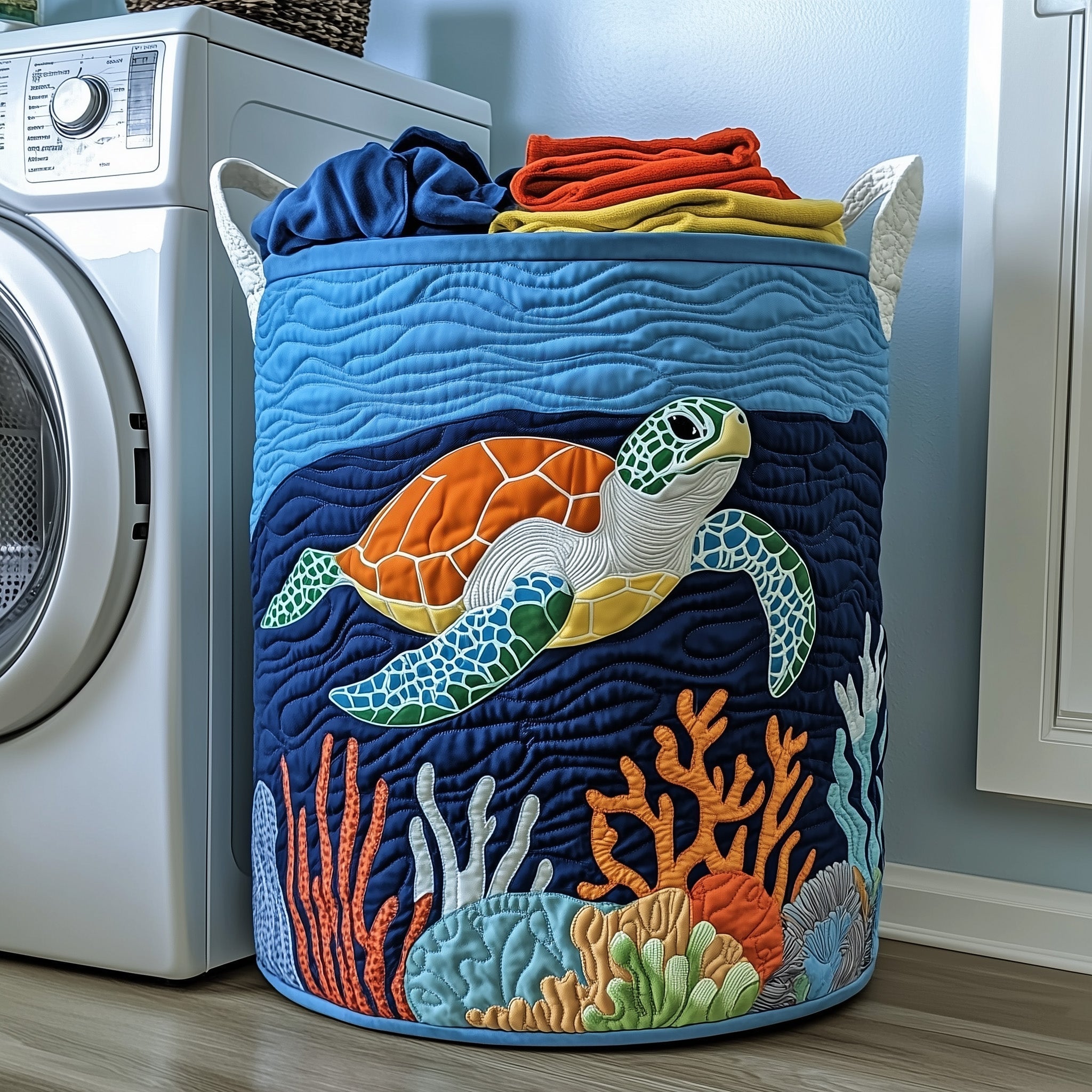 Turtle Ocean Quilted Laundry Basket Nice Storage Baskets Presents For Daughter - Tradiviet