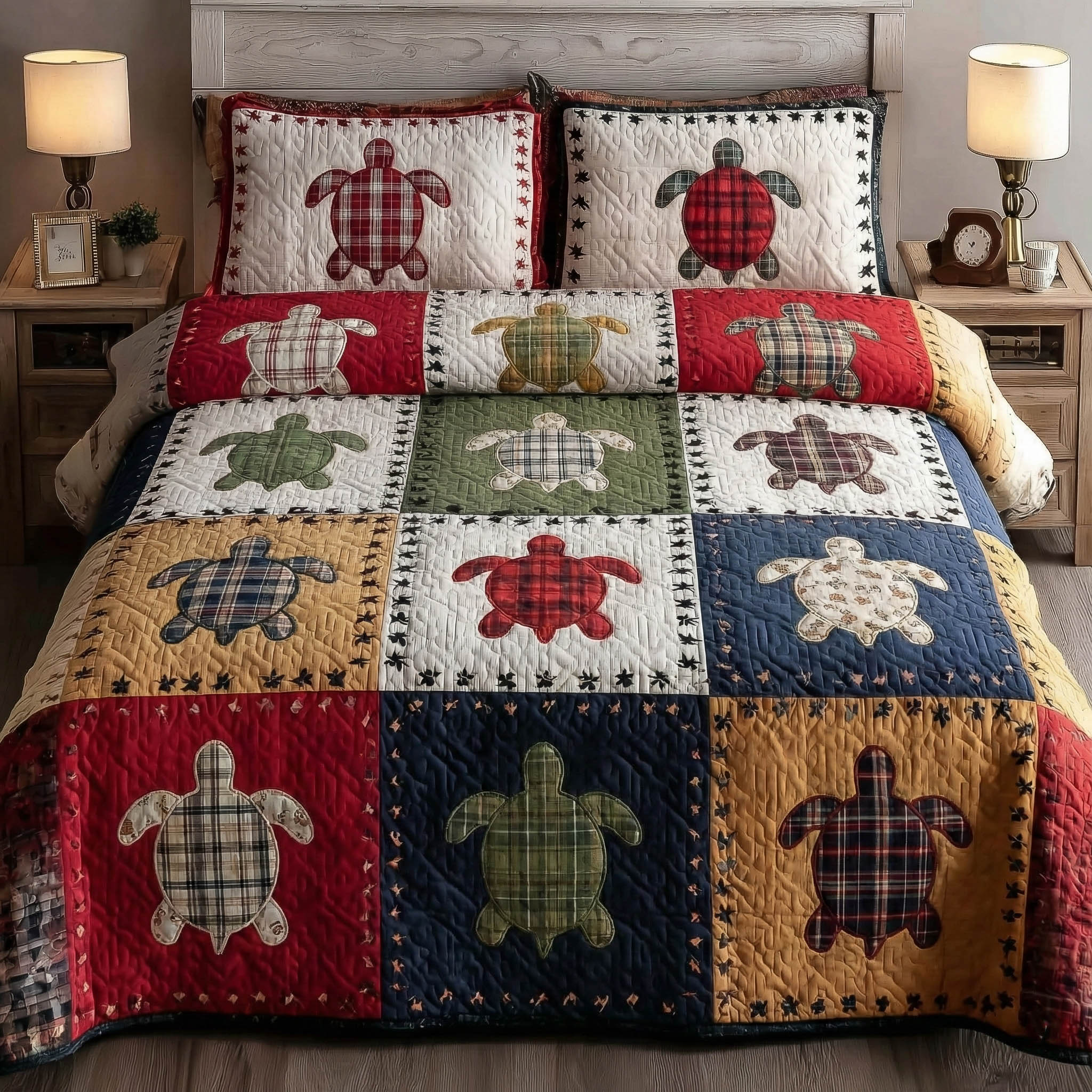 Turtle Patchwork Quilted Bedding Set Room Decoration Items Best Gifts For Turtle Lovers - Tradiviet