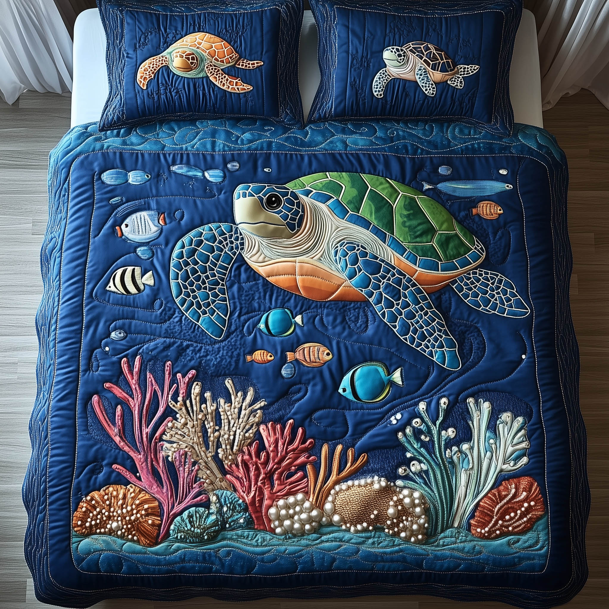 Turtle Quilted Bedding Set Mens Bedroom Decor Turtle Gifts For Her - Tradiviet