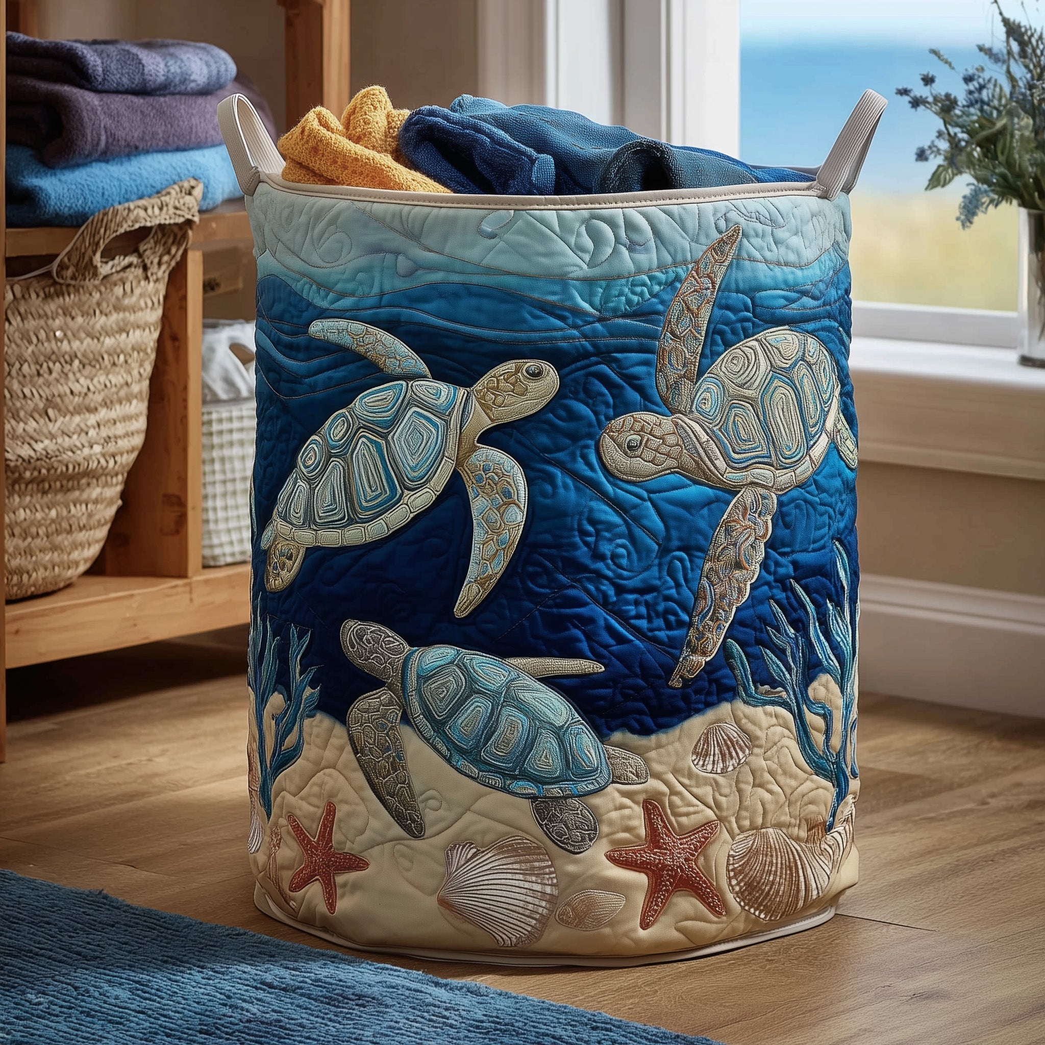 Turtle Quilted Laundry Basket Aesthetic Storage Baskets Gift For Wife - Tradiviet