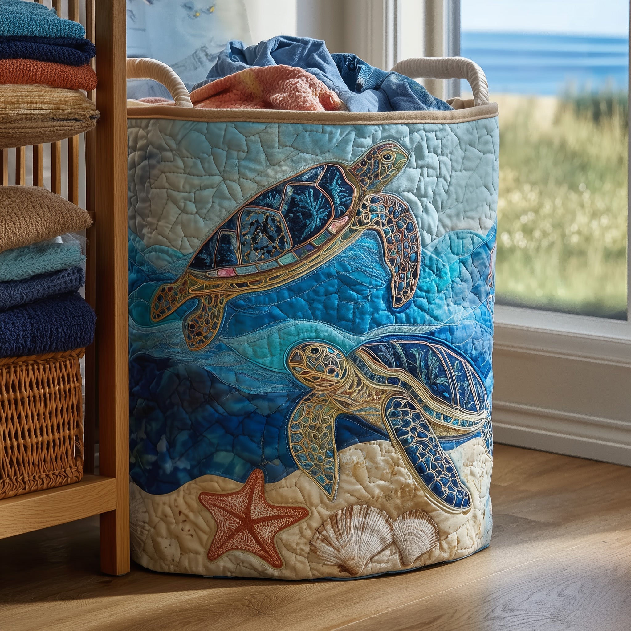 Turtle Quilted Laundry Basket Cute Baskets Birthday Presents For Dad - Tradiviet
