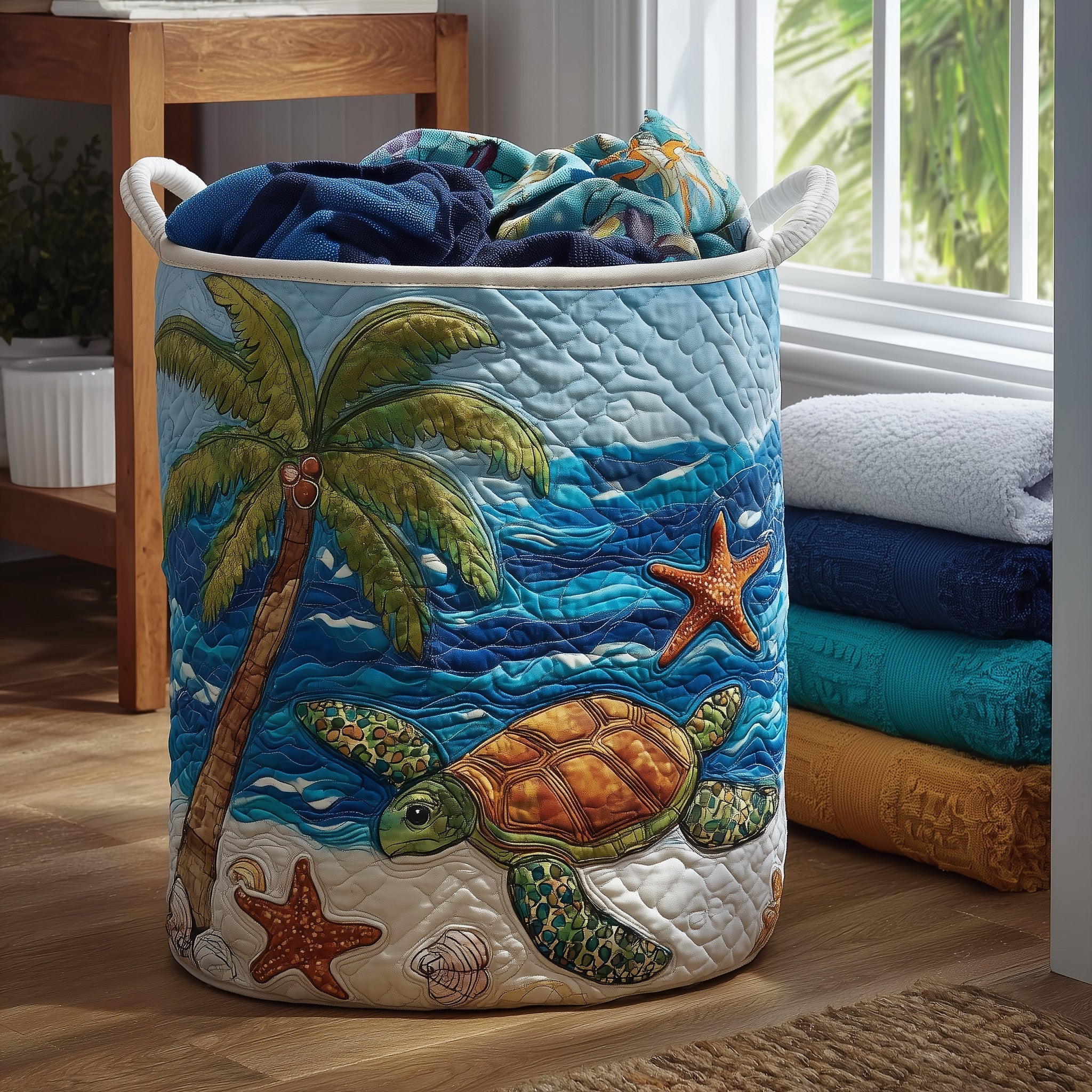 Turtle Quilted Laundry Basket Washroom Decor Baskets Best Gifts For Mother In Law - Tradiviet