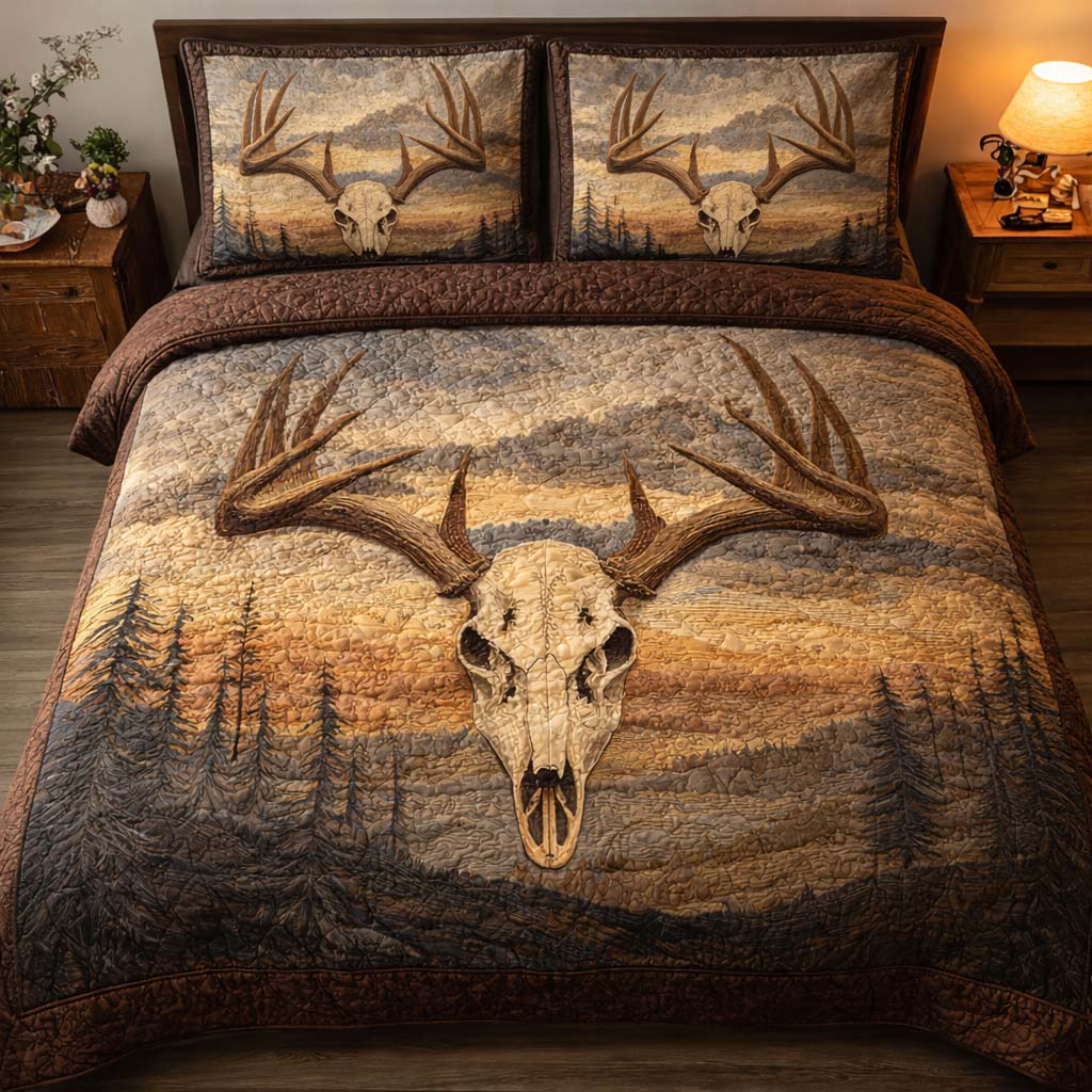 Twilight Antlers Quilted Bedding Set Holiday Home Decor Rustic Antlers Decor Gift - Tradiviet