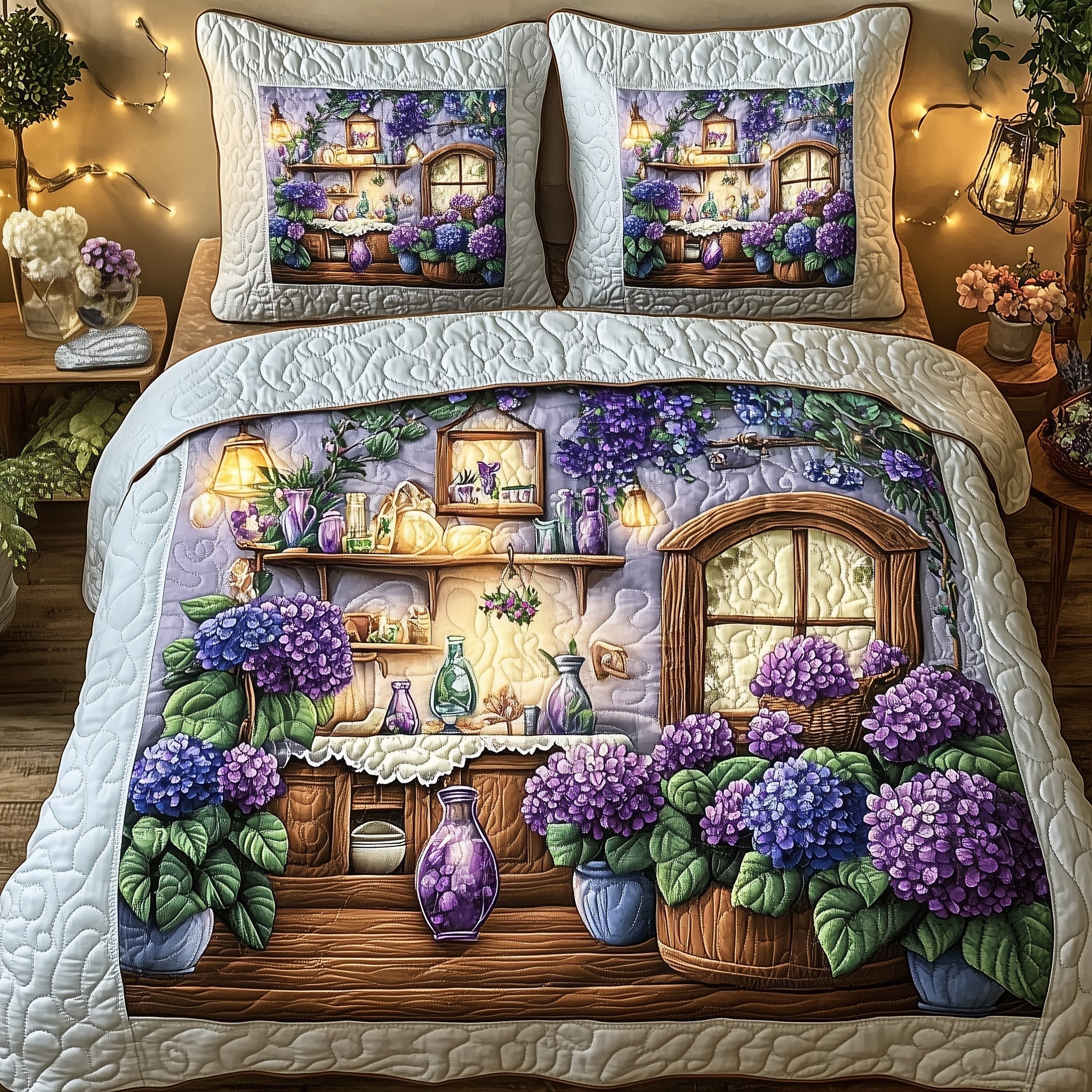 Twilight Garden Quilted Bedding Set Holiday Home Decor Gift For Serene Decor - Tradiviet