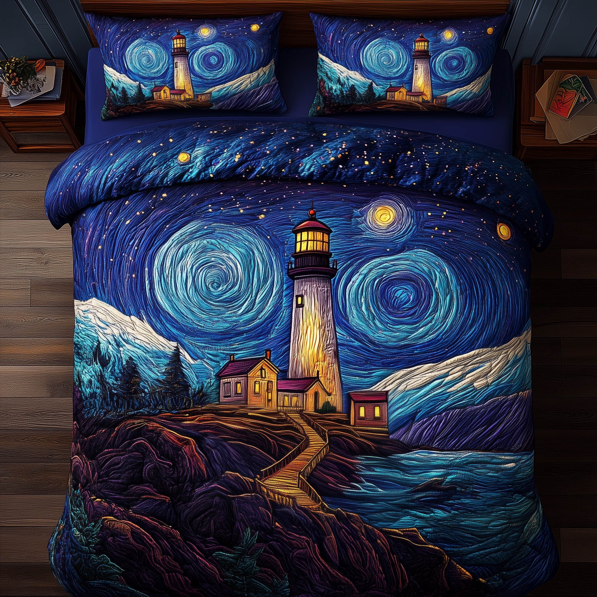Twilight Lighthouse Quilted Bedding Set Bed Room Decoration Gift For Romantics - Tradiviet