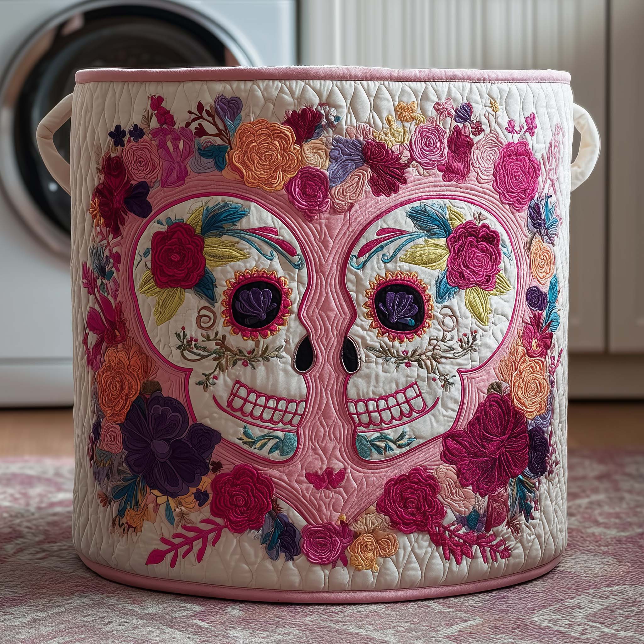 Twin Skulls Quilted Laundry Basket Cool Laundry Hamper Best Gifts For Mother In Law - Tradiviet