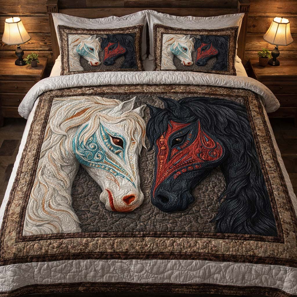 Twin Soul Horses Quilted Bedding Set Autumn Inspired Bedroom Retirement Gifts For Horse Lovers - Tradiviet