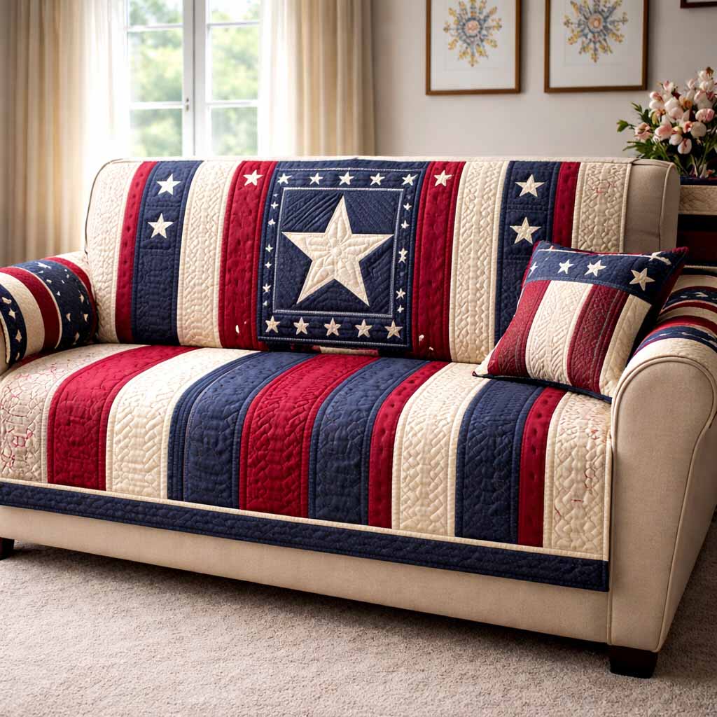 Union Classic Quilted Sofa Cover Classic Patriotic Living Room Decor