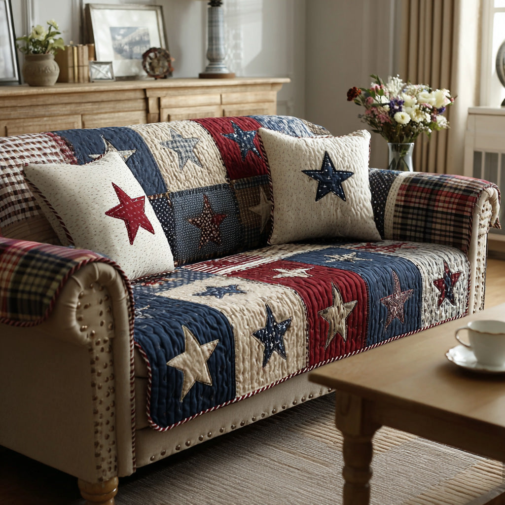 Union Cottage Quilted Sofa Cover Americana Cottage Theme Farmhouse Couch Protector
