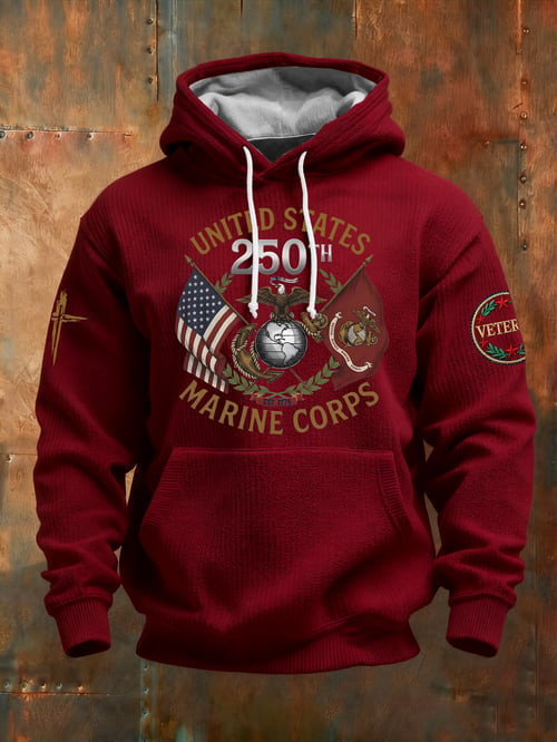 United States Marine Corps Hoodie 250th Anniversary Pullover Patriotic Gift Ideas - Tradiviet - Image 3