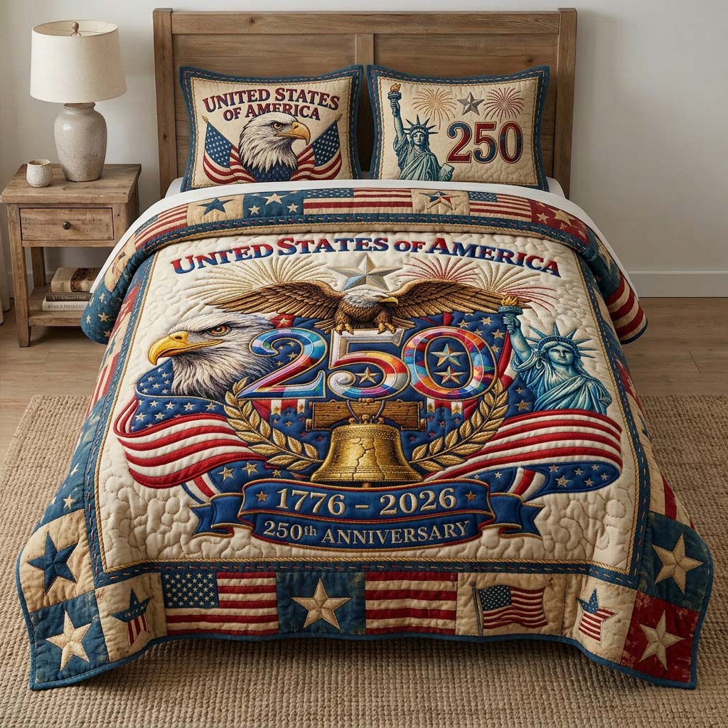 United States Of America Quilted Bedding Set Holiday Bedroom Decorations Gift For Men - Tradiviet