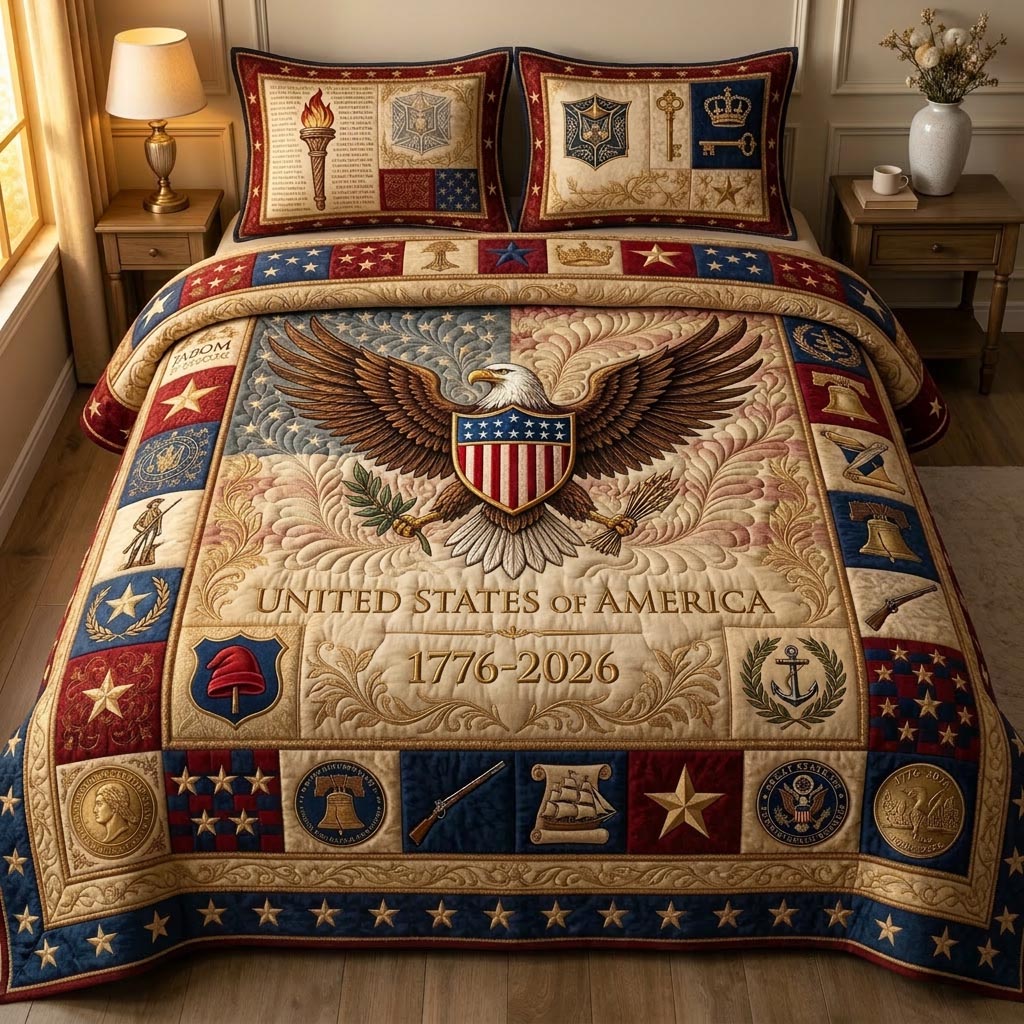 United States Of America Quilted Bedding Set Holiday Room Decorations Gifts For Dad - Tradiviet