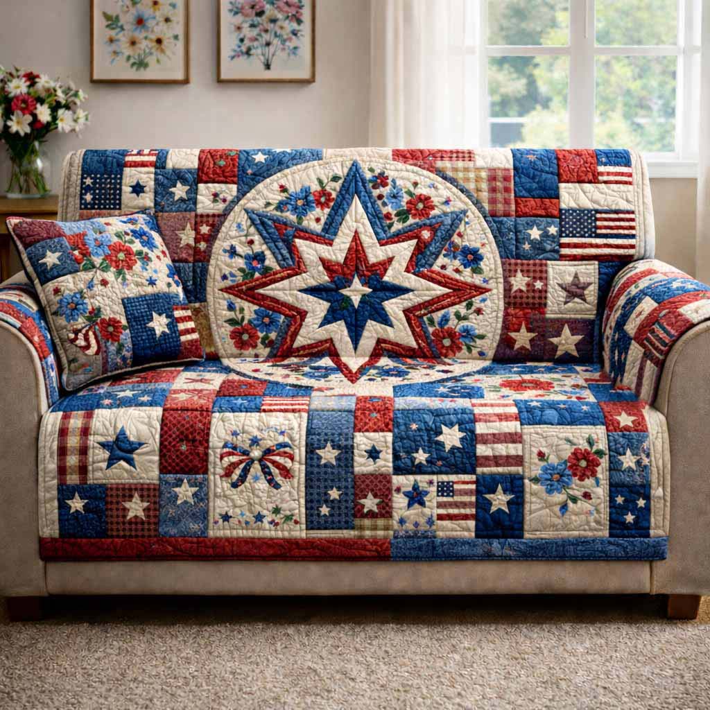 Unity Star Quilted Sofa Cover Star Themed Patriotic Living Room Decor