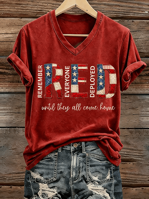 Until They All Come Home RED V-Neck Shirt American Flag Military Merch Patriotic Gifts - Tradiviet