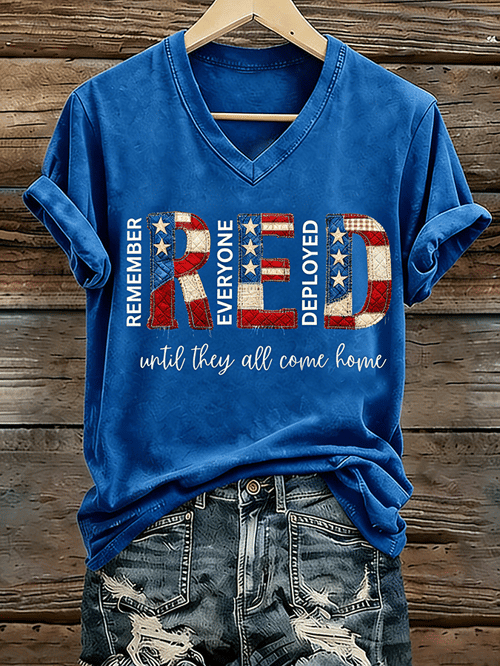 Until They All Come Home RED V-Neck Shirt American Flag Military Merch Patriotic Gifts - Tradiviet - Image 3