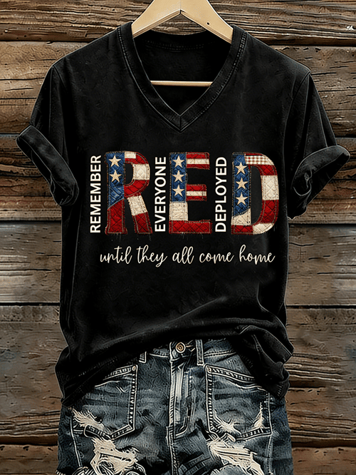 Until They All Come Home RED V-Neck Shirt American Flag Military Merch Patriotic Gifts - Tradiviet - Image 2