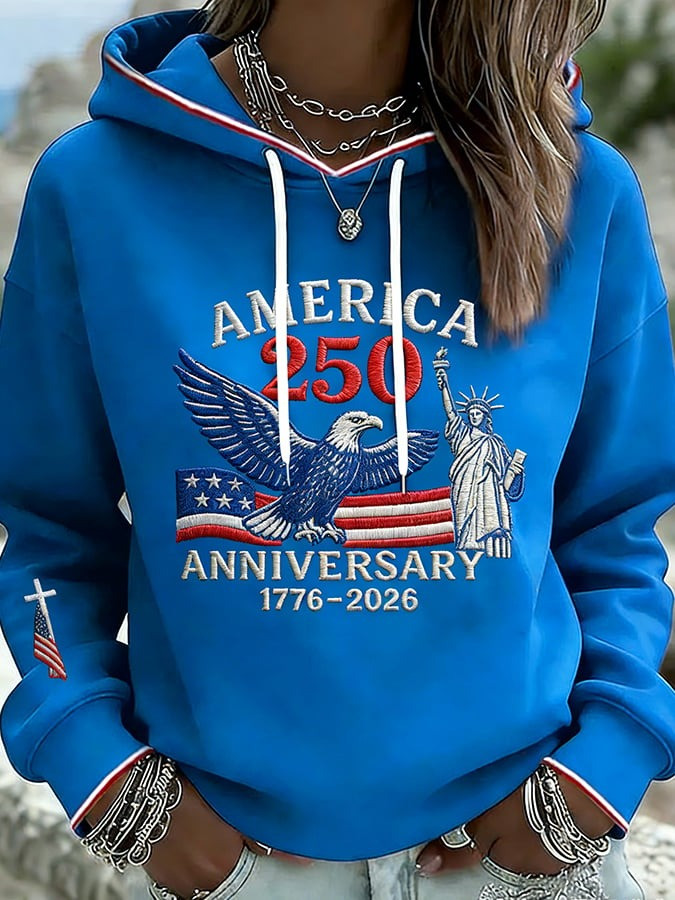 US 250th Anniversary Merch Hoodie Womens Bald Eagle Graphic Clothes Patriotic Gift - Tradiviet - Image 3