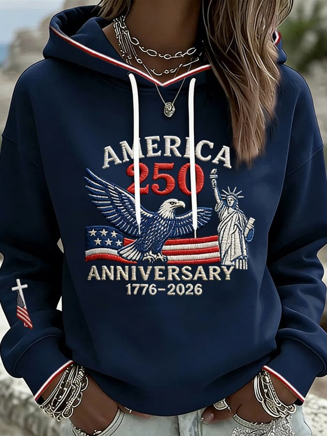 US 250th Anniversary Merch Hoodie Womens Bald Eagle Graphic Clothes Patriotic Gift - Tradiviet - Image 2