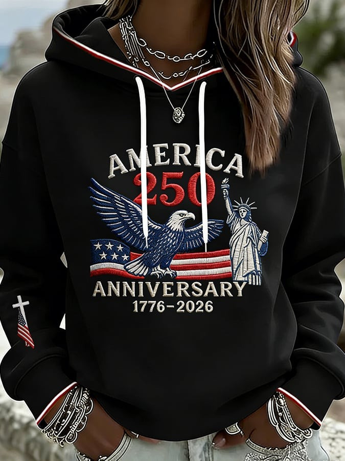 US 250th Anniversary Merch Hoodie Womens Bald Eagle Graphic Clothes Patriotic Gift - Tradiviet