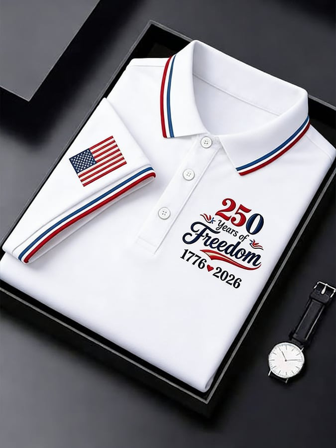 US 250th Anniversary Polo Shirt 250 Years of Freedom Polo Mens Gift for Dad - Tradiviet - Image 2