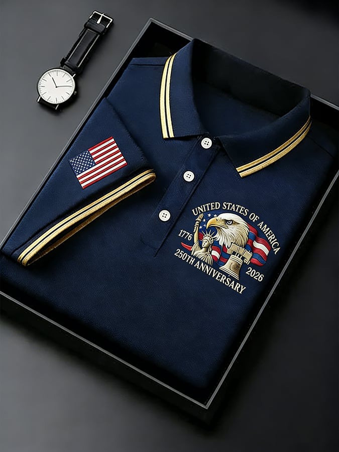 US 250th Anniversary Polo Shirt Bald Eagle American Flag print Patriotic Apparel for Men - Tradiviet - Image 3