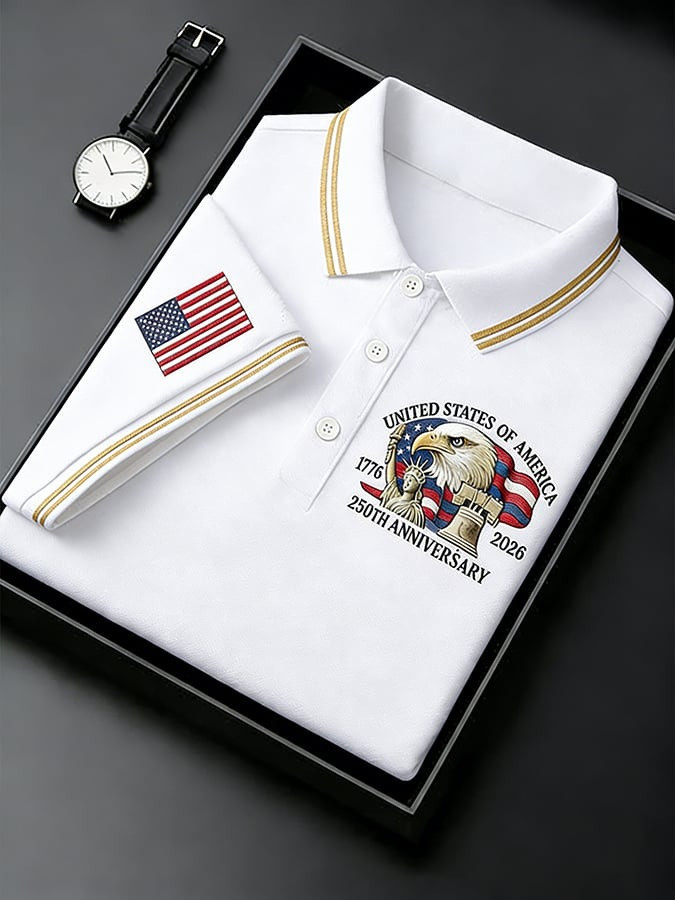 US 250th Anniversary Polo Shirt Bald Eagle American Flag print Patriotic Apparel for Men - Tradiviet - Image 2