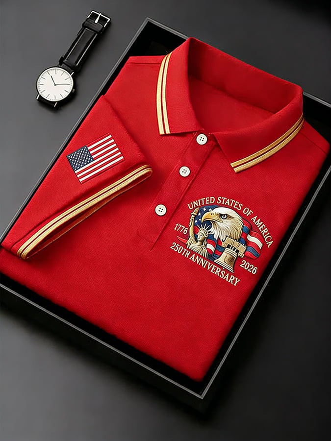 US 250th Anniversary Polo Shirt Bald Eagle American Flag print Patriotic Apparel for Men - Tradiviet - Image 4