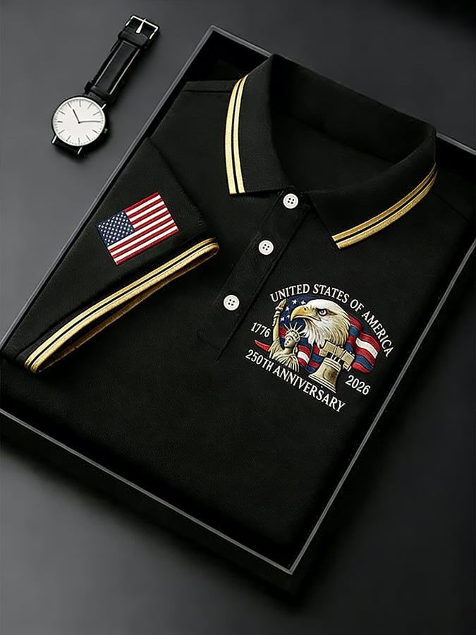 US 250th Anniversary Polo Shirt Bald Eagle American Flag print Patriotic Apparel for Men - Tradiviet