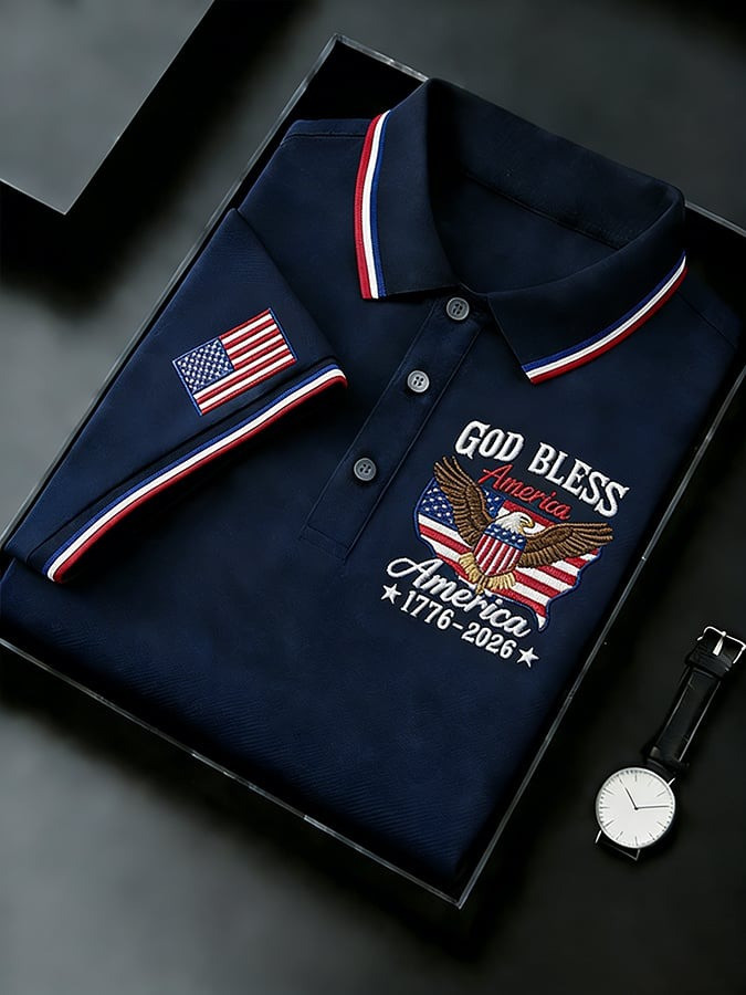 US 250th Anniversary Polo Shirt God Bless America Shirt Patriotic Apparel for Men - Tradiviet - Image 4
