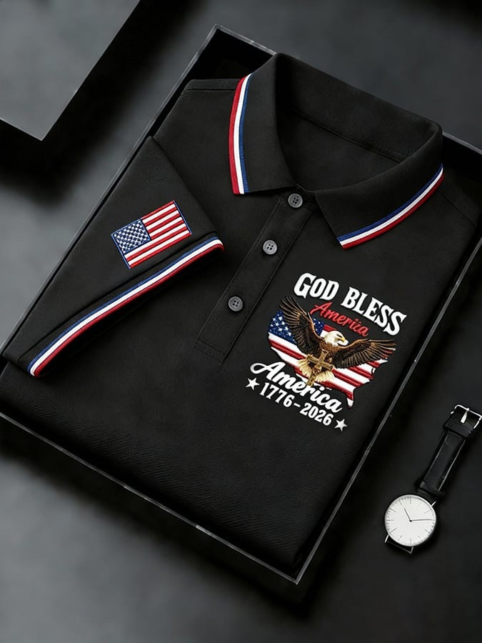 US 250th Anniversary Polo Shirt God Bless America Shirt Patriotic Apparel for Men - Tradiviet