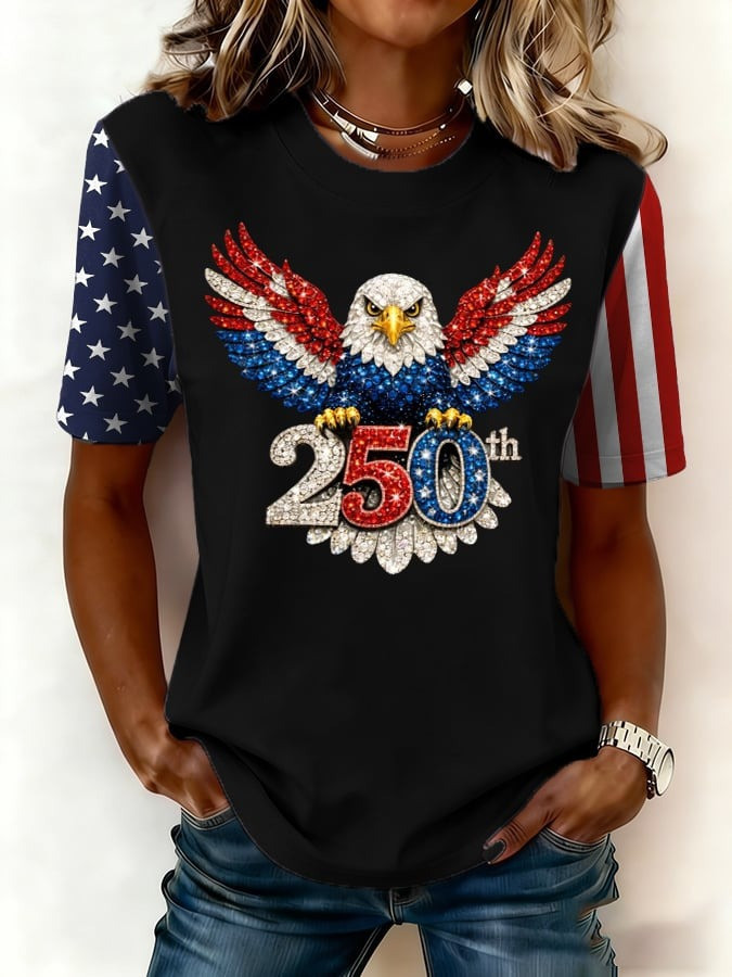 US 250th Anniversary Shirt Bald Eagle Print America Pride Clothing Line Gift for Her - Tradiviet