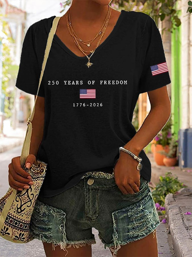 US 250th Anniversary Shirt V-Neck 250 Years of Freedom 1776 2026 Gift for Wife - Tradiviet