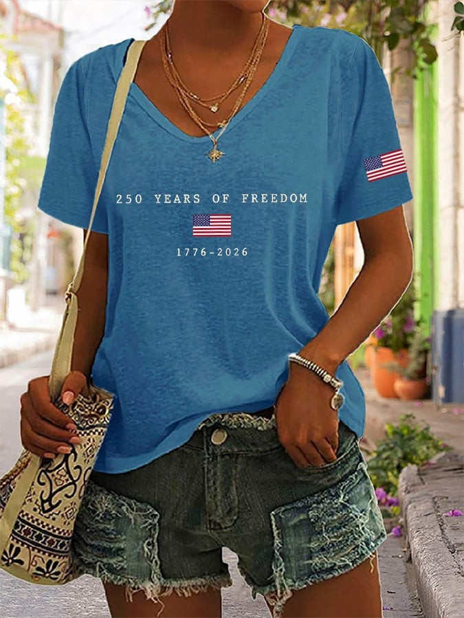 US 250th Anniversary Shirt V-Neck 250 Years of Freedom 1776 2026 Gift for Wife - Tradiviet - Image 3