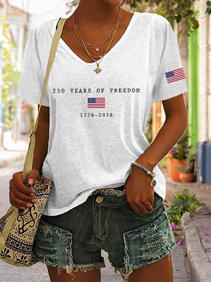 US 250th Anniversary Shirt V-Neck 250 Years of Freedom 1776 2026 Gift for Wife - Tradiviet - Image 2