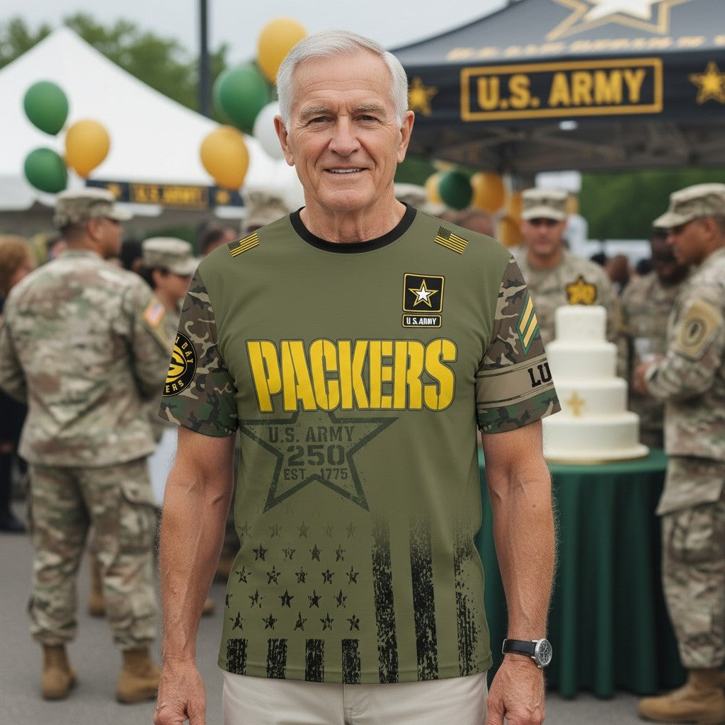 U.S. Army's 250th Birthday Celebration Packers Shirt - Military Appreciation T-Shirt - Tradiviet - Image 2