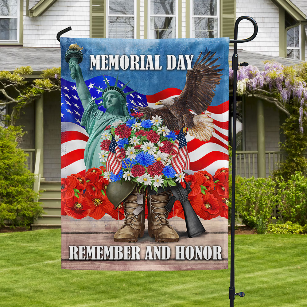 US Memorial Day Remember And Honor Flag Patriotic Veteran Boots Flag 4Th Of July Decor - Tradiviet
