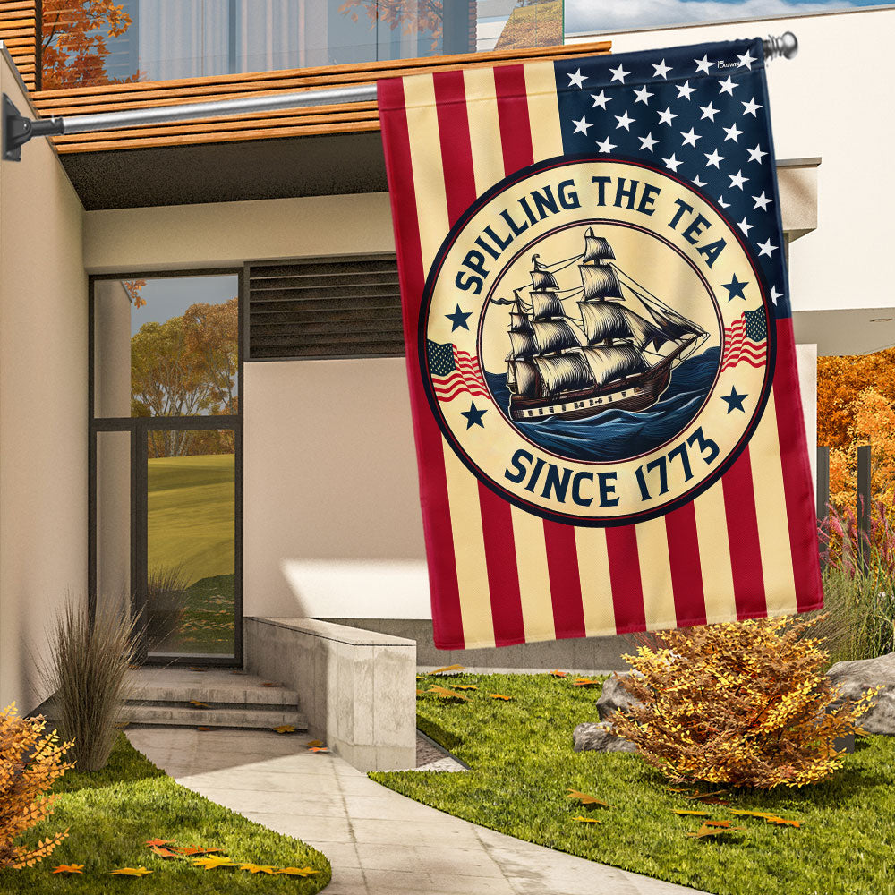 US Military Spilling The Tea Since 1773 Flag Independence Day Merch 4Th Of July Decor - Tradiviet