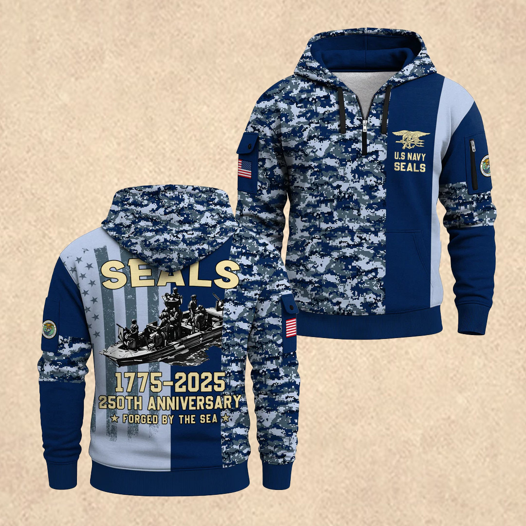 US NAVY 250th All-Over Quarter Zip Hoodie Best 4Th Of July Clothes Father's Day Gift - Tradiviet