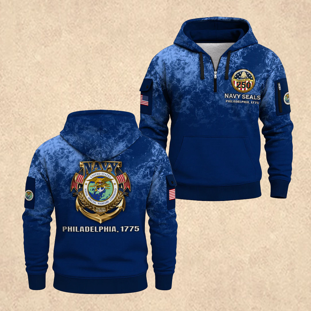 US NAVY 250th All-Over Quarter Zip Hoodie Best 4th Of July Merch Gift for Men - Tradiviet - Image 2