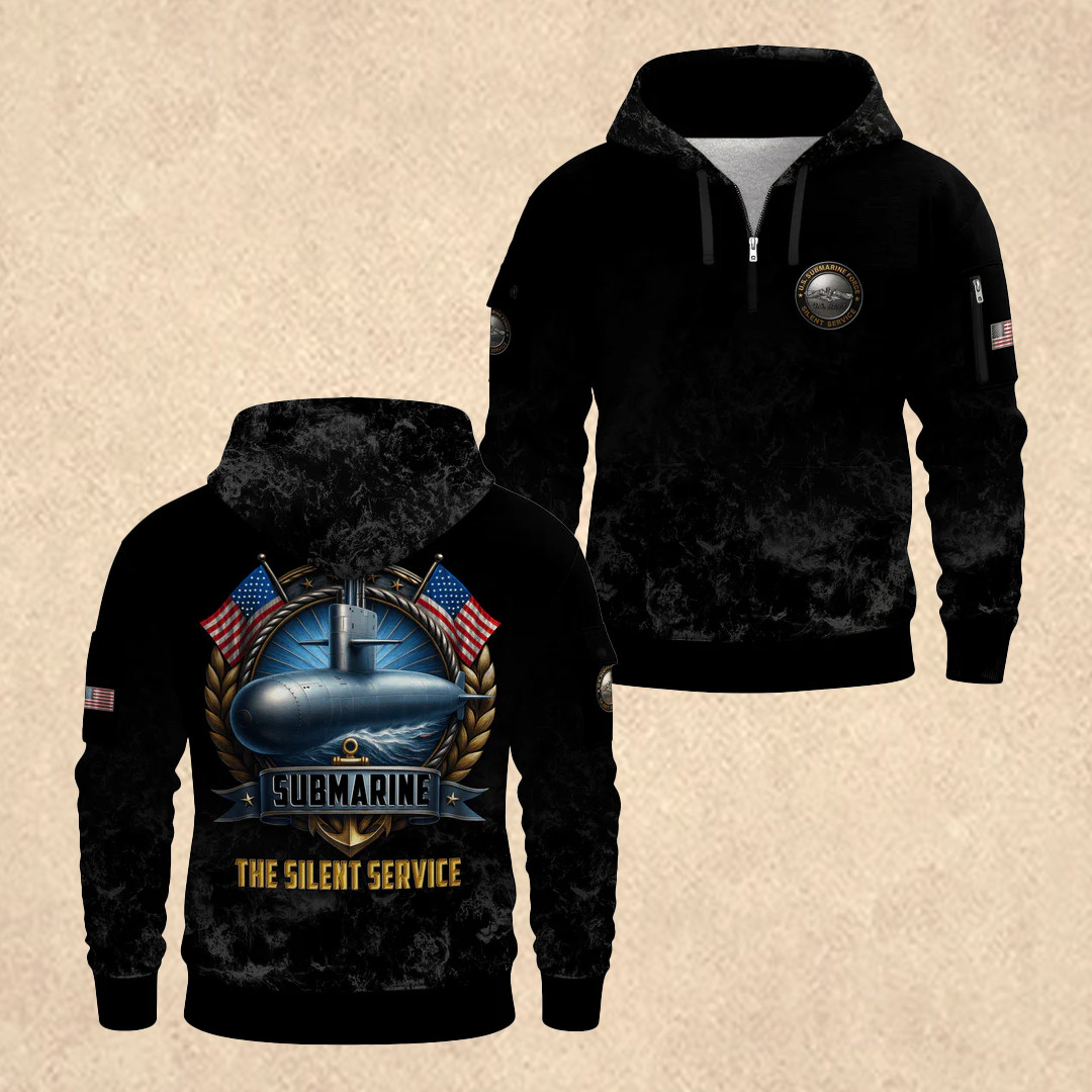 US NAVY 250th All-over Quarter Zip Hoodie Independence Day Apparel Father's Day Gift - Tradiviet