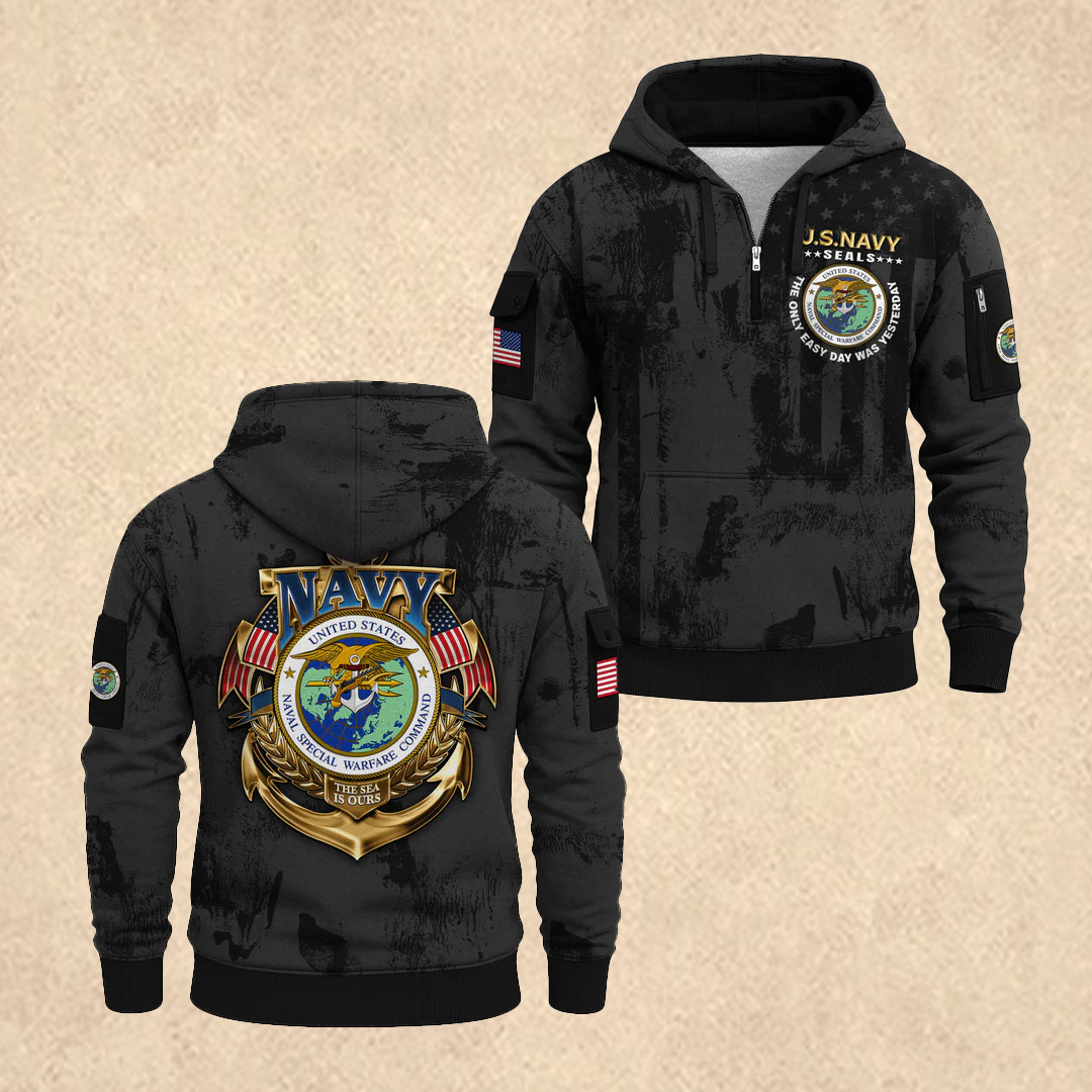 US NAVY 250th All-Over Quarter Zip Hoodie Memorial Day Clothes Gift For Men - Tradiviet