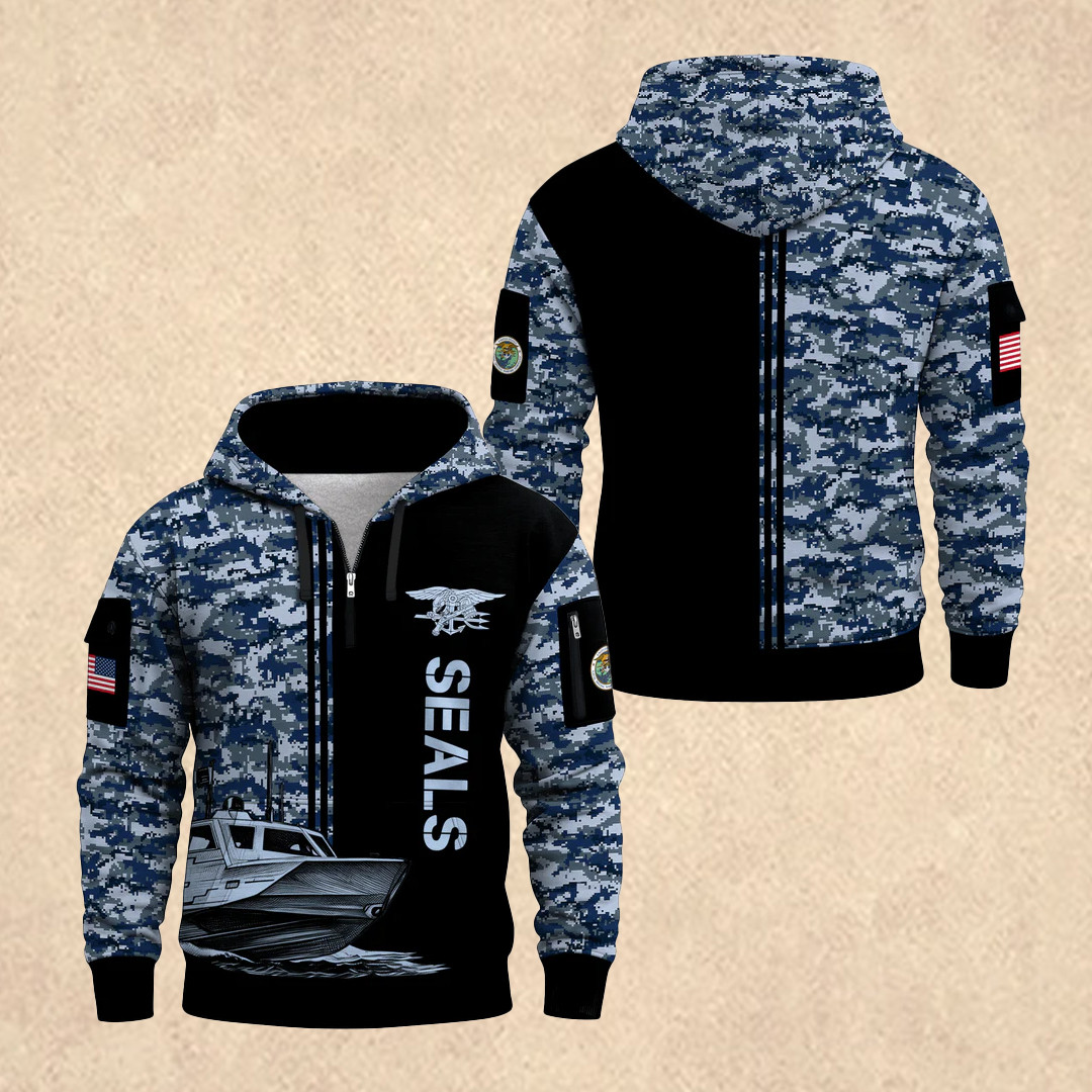 US NAVY 250th All-Over Quarter Zip Hoodie Veteran Day Apparel Father's Day Gift - Tradiviet