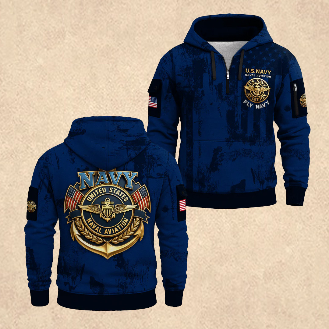 US NAVY 250th Anniversary All-Over Quarter Zip Hoodie 4Th Of July Apparel Patriotic Gift - Tradiviet - Image 2