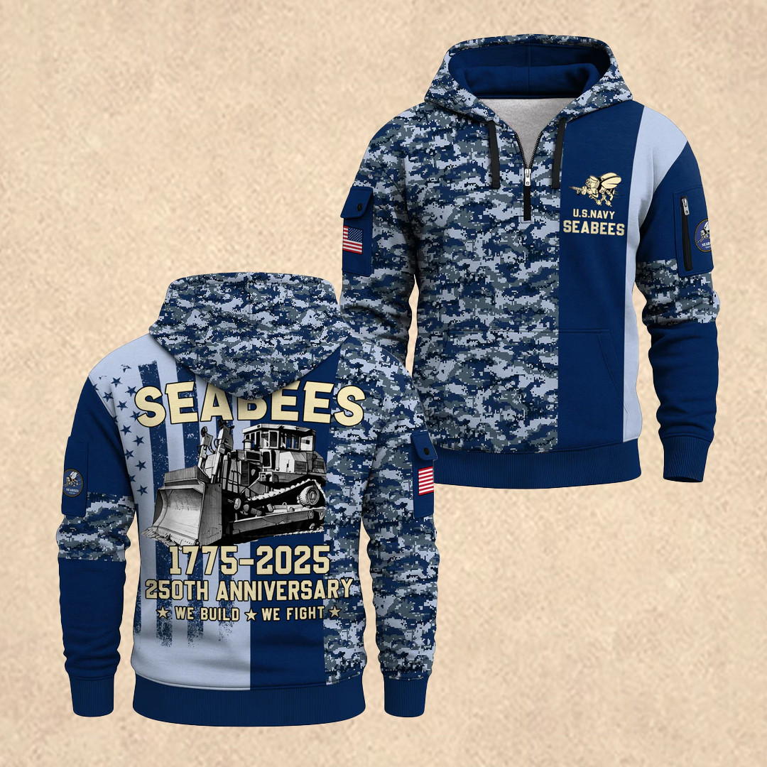 US NAVY 250th Anniversary All-over Quarter Zip Hoodie Best 4Th Of July Apparel Gift For Him - Tradiviet - Image 2