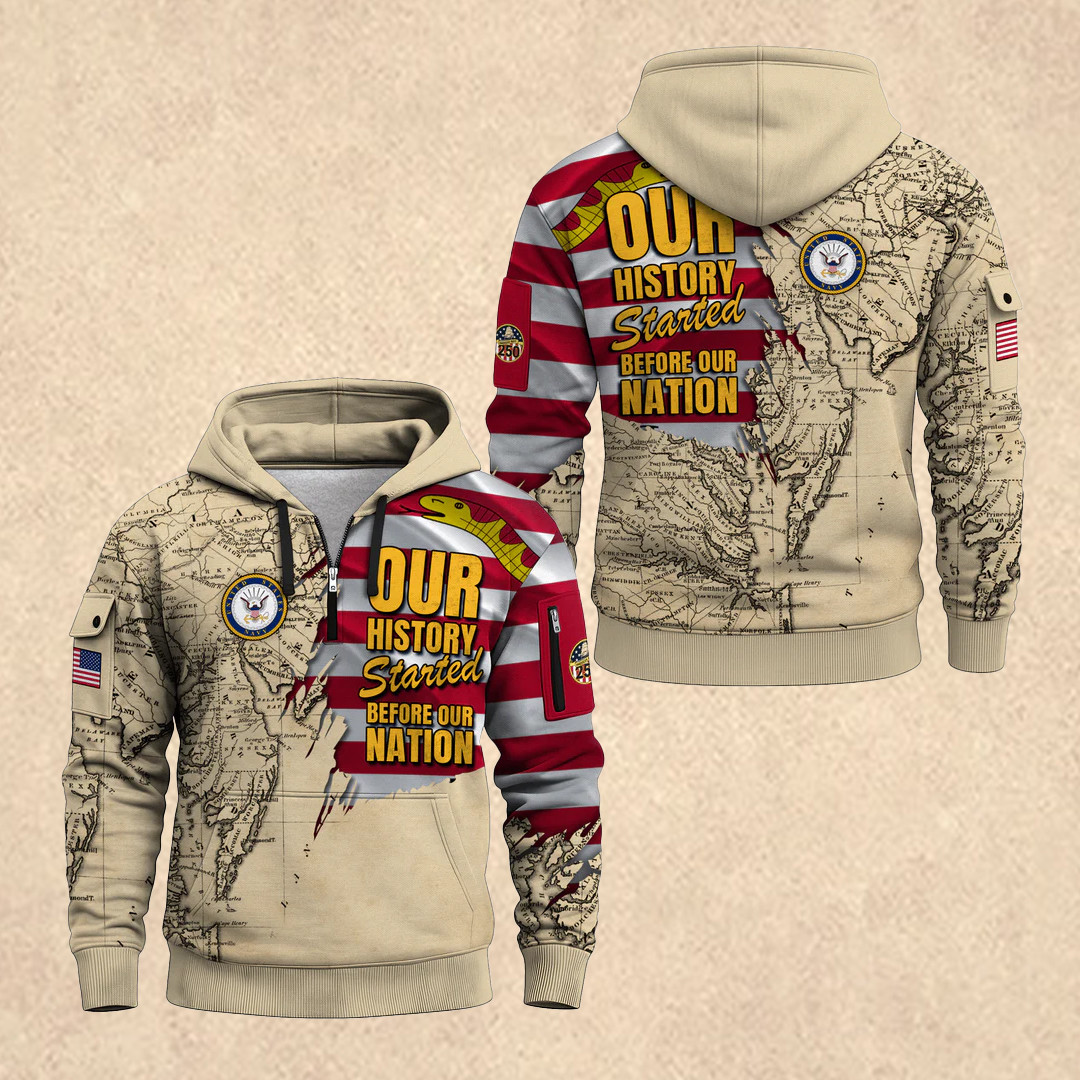 US NAVY 250th Anniversary All-Over Quarter Zip Hoodie Patriotic Apparel Father's Day Gift Idea - Tradiviet - Image 2