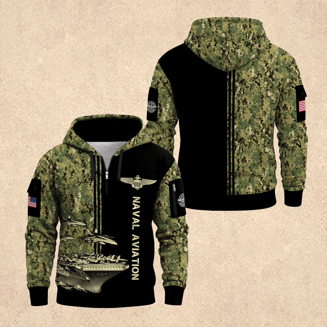 US NAVY 250th Anniversary All-Over Quarter Zip Hoodie Patriotic Merch Father's Day Gift Idea - Tradiviet - Image 2