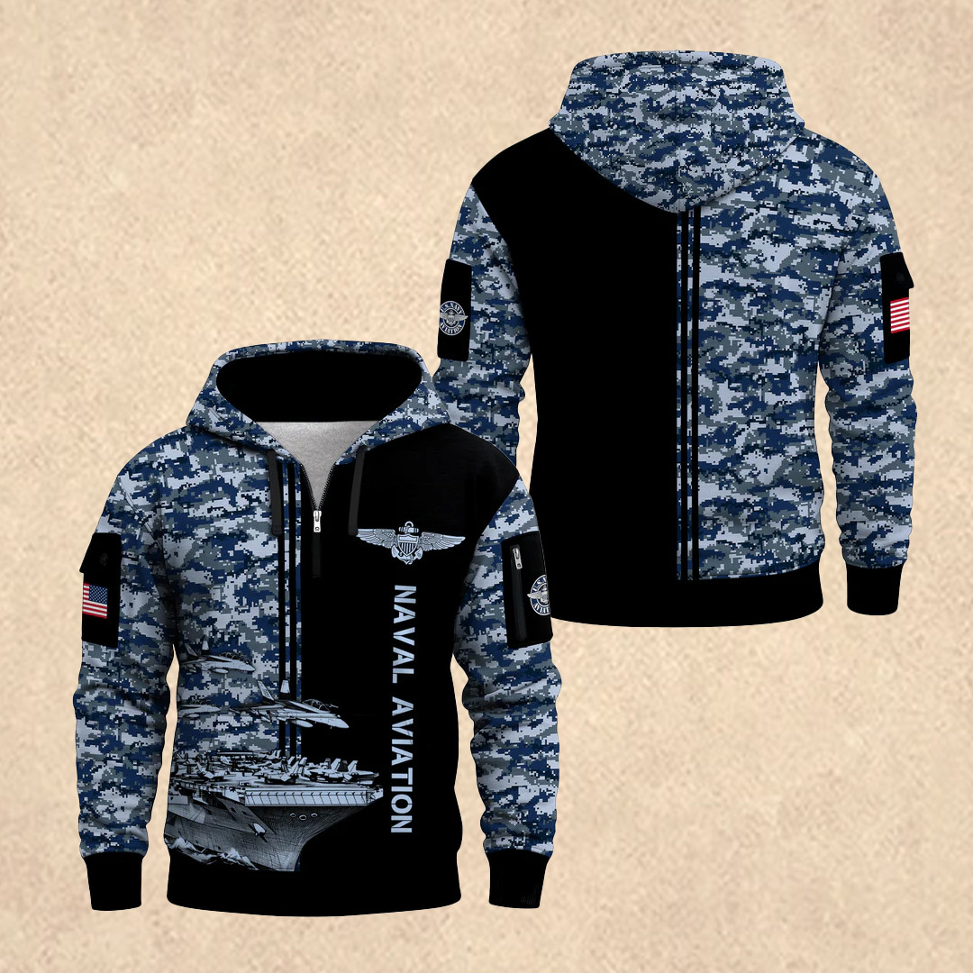 US NAVY 250th Anniversary All-Over Quarter Zip Hoodie Patriotic Merch Father's Day Gift Idea - Tradiviet