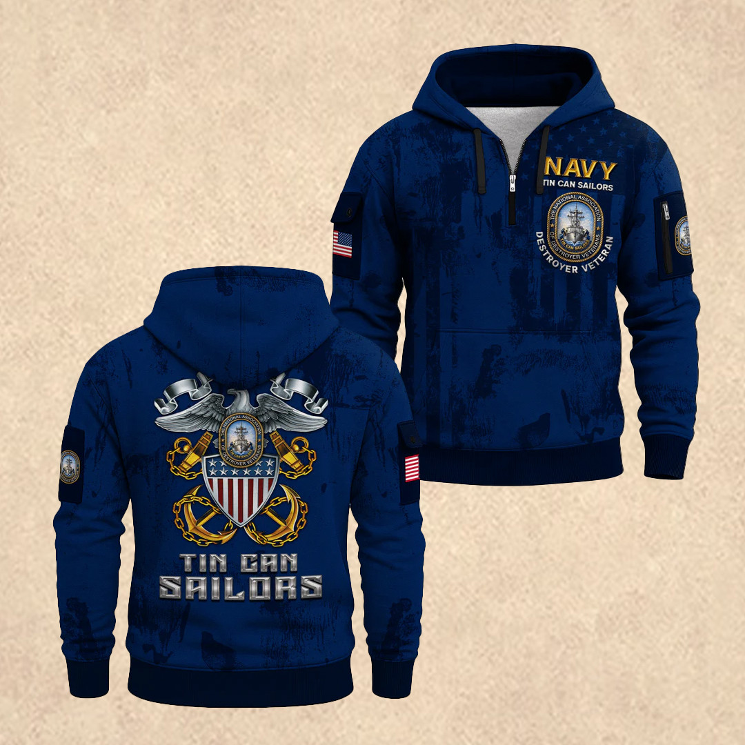 US NAVY 250th Anniversary Quarter Zip Hoodie 4th Of July Apparel Gift for Dad - Tradiviet - Image 2